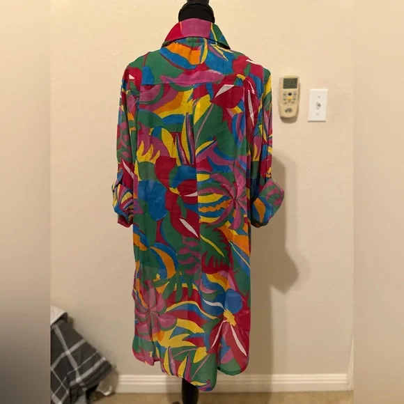 Violet Sky Vintage 80s 90s‎ super bright tropical floral blouse. Size L. NWT - Picture 4 of 12